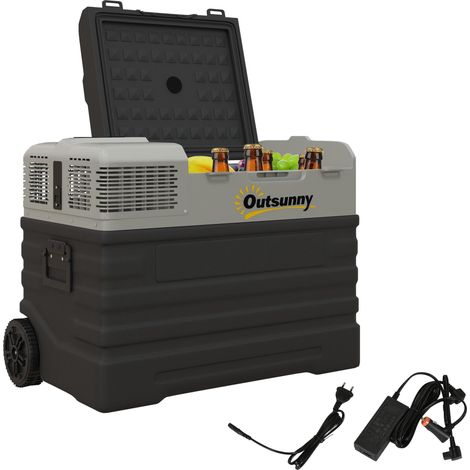 Glacière électrique à compression 56L portable avec modes ECO/MAX, tige télescopique et roulettes, noir