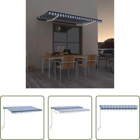 Sonnenschutz -  Markise Manuell Einziehbar mit LED 400x350 cm Blau und Weiß (1/5)