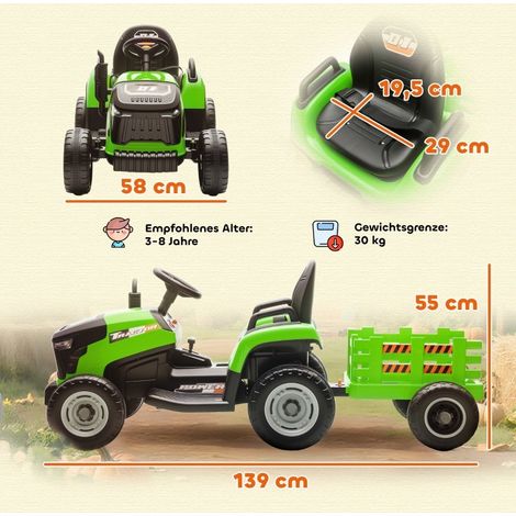 Trattore elettrico per bambini con rimorchio, telecomando, 3-8 anni, verde HAVRYA (1/2)