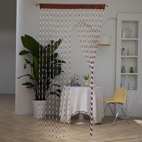 JSSEVN - Beaded Pendant Curtain Door Curtain No Punch Required for Wedding Celebration Decoration Accessories Fringe Splitter Curtain, White Coffee, 1x2m, 1pc (1/5)