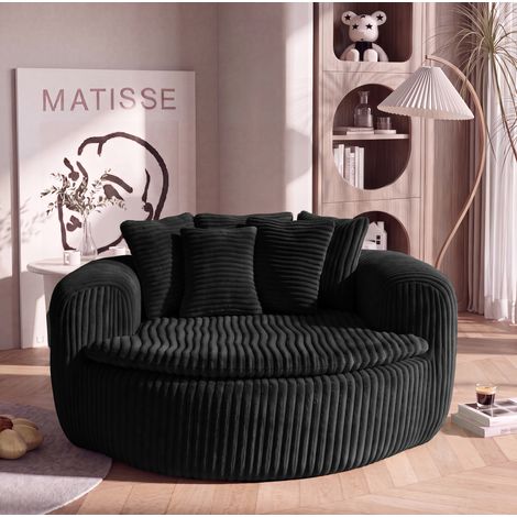 Fauteuil lounge en velours côtelé avec 5 coussins, 145 x 133 x 59 cm, noir OKMYHOME (1/5)
