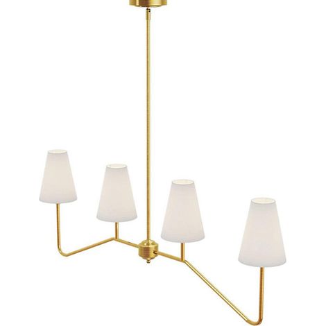 Suspension Luminaire,120 Cm Linéaire Lustre Salon 4-Light Classic Linear Or Avec Un Abat-Jour En Lin (1/5)