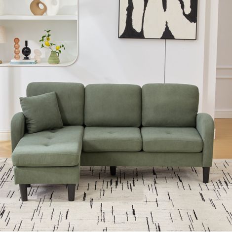 Divano angolare modulare 3 posti in tessuto a coste verde 166x118x77 cm con chaise longue reversibile (1/5)