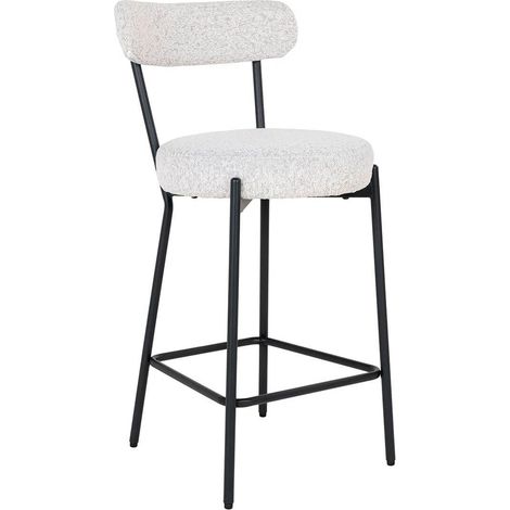 LOANA - Chaise Haute Tissu Bouclé Blanc Chiné Dossier et Pieds Métal Noir (1/5)