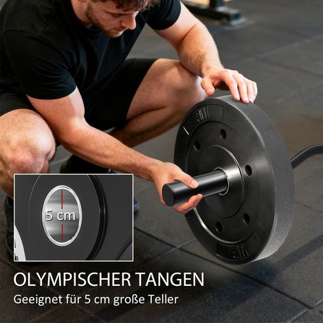 Barre d'haltérophilie olympique, 5 cm de douilles, acier, capacité 100 kg, noir (1/5)