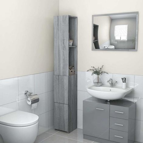 Armoire de salle de bain - Meuble de rangement Sonoma gris 25x25x170 cm Bois d'ingénierie BV216316 - BonneVie (1/5)