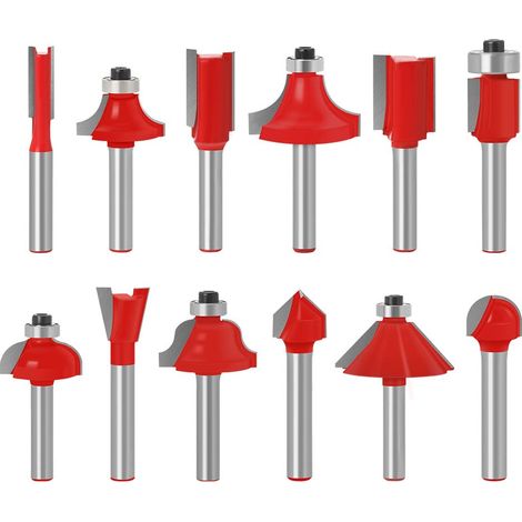 Baorder Set di 12 punte per fresa superiori, codolo da 6 mm, in metallo duro, fresa per la lavorazione del legno, rifinitura e scanalature (include punte Straight, Cove Bit, Chamfer Bit)