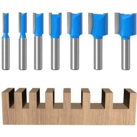 7-teiliges 8-mm-Schaft-Holzfräser-Set, gerade Fräser, Doppelnutfräser, Kopierfräser, für die Holzbearbeitung (7) (1/4)