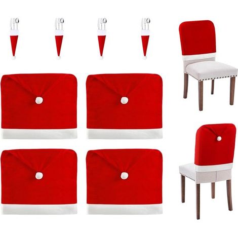 Set di 4 coprisedie, decorazioni natalizie, coprisedia natalizio con 4 cappelli di Babbo Natale, coprisedia, coprisedia, coprisedia, coprisedia per Capodanno e Natale (1/5)