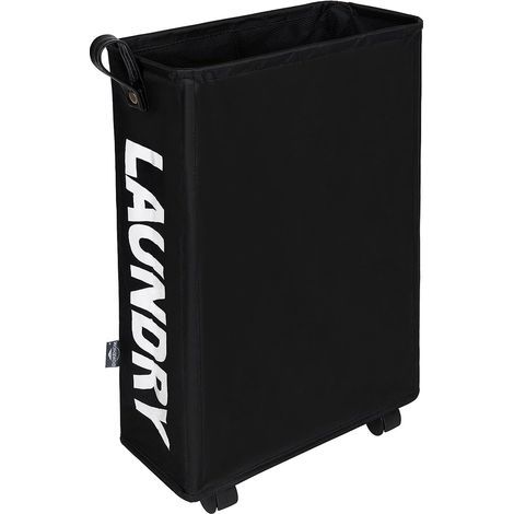 Laundry Baskets with Wheels, Foldable Laundry Bag, Folding Large Capacity Laundry Bins (Black, M)
