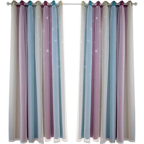 Rideaux à étoiles, rideaux occultants à étoiles pour chambres d'enfants, chambres de filles, salons, étoiles colorées double épaisseur