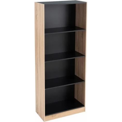 Bibliothèque meuble ètagère coloris naturel-noir - Longueur 60 x Profondeur 29 x Hauteur 147 cm (1/3)