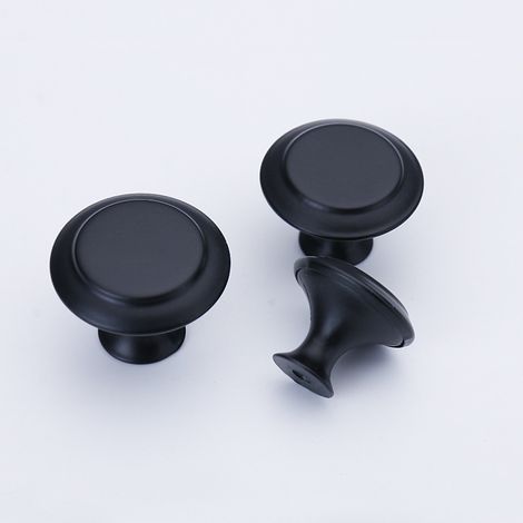 Set mit 10 schwarzen Möbelknöpfen, Schrauben für Schubladengriffe, runde Schubladenknöpfe, Schrankknöpfe aus Aluminium (1/5)