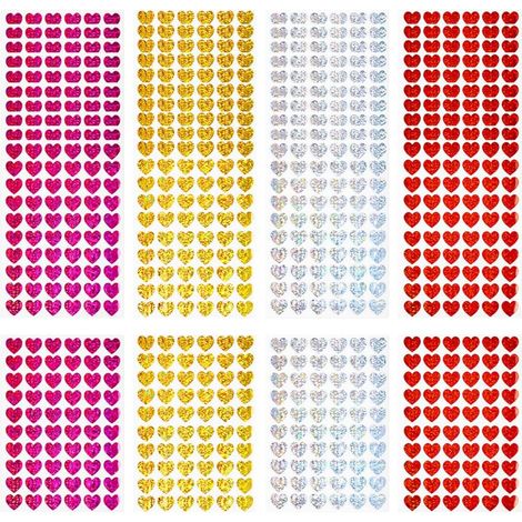 2400 Pieces Heart Stickers, 1.3cm Holographic Glitter Heart Stickers, Waterproof Reflective Decorative Adhesive Labels for Weddings, Parties, Gift Bags, Scrapbooking (1/5)