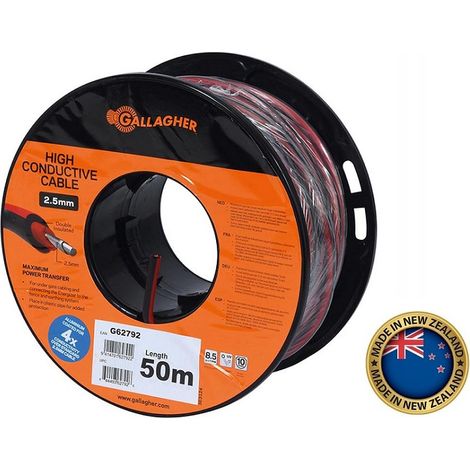 Cavo a Doppio Isolamento GALLAGHER 2,5 mm XL Rosso L.50 m per Collegamento di 2 Elettrificatori o Tratti Lunghi (1/3)