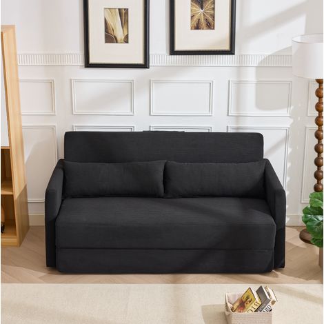 Divano letto 2 posti 165x92x82 cm in tessuto a coste nero, salvaspazio per soggiorno FloraGrace (1/5)