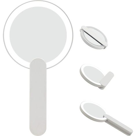 Miroir de voyage avec lumière LED, miroir de poche compact, miroir personnel pivotant et pliable avec interrupteur marche/arrêt (1/5)