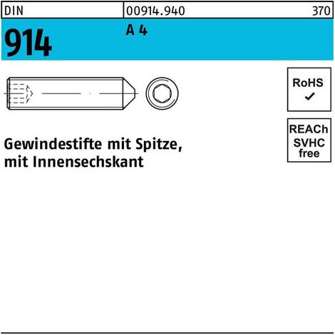 DIN 914/ISO 4027 Gewindestift M 5 x 12 A 4 500 Stk