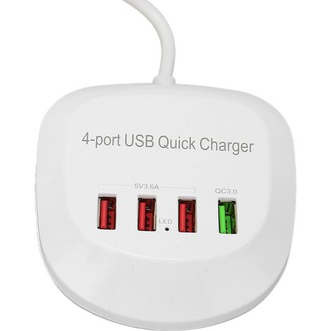Station de charge USB 4 ports 36W QC3.0 - Charge rapide pour téléphone et tablette - Prise EU 110‑240V