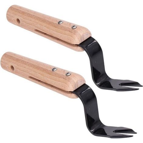 2 Pieces Fork Head Manual Weeder, Fork Head Manual Weeder, Hand Puller, Pulling Tool, Wooden Handle, Shovel for Removing Weeds (1/5)