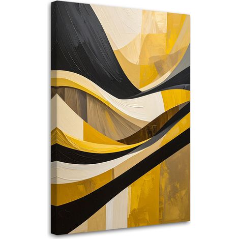 Stampe su Tela, Linee forme giallo nero oro, 40x60 (1/5)