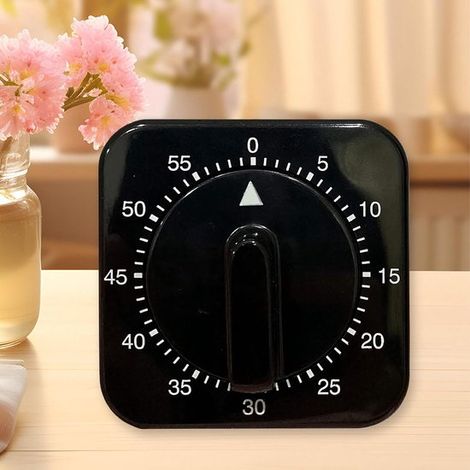 Timer meccanico quadrato da 60 minuti con allarme sonoro per casa, studio, cucina e aula, nero (1/5)