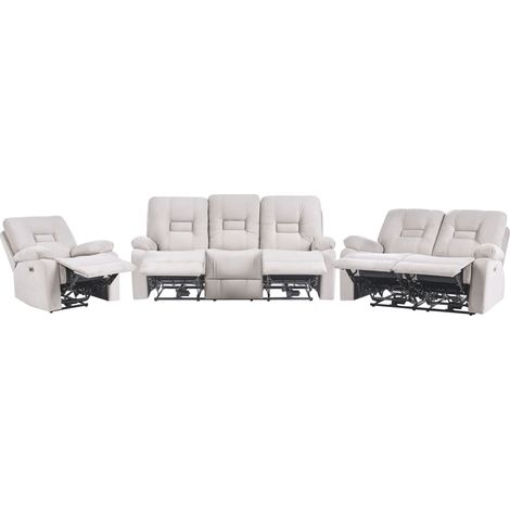 Electric Recliner Living Room Set 6 Seater BERGEN Velvet Sand Beige with USB Port (1/5)