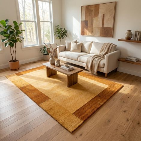 Tapis Gabbeh indien Tapis Tella - Tapis en laine - 200x140cm, Rectangular - 100% Laine vierge - Tissé main - Or