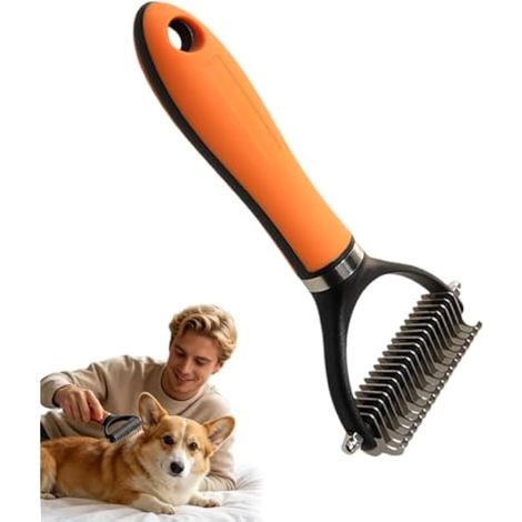 Peigne de toilettage pour animaux de compagnie, brosse de toilettage double face pour chiens et chats, rateau pour sous-poil pour la perte de poils, peigne démêlant pour animaux à poils longs, chats (1/5)