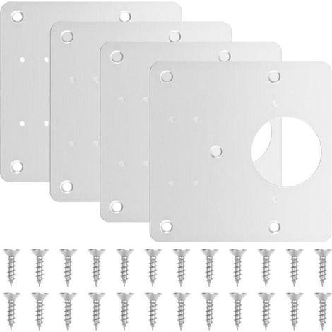 Oferta especial: 4 placas de reparación de bisagras de acero inoxidable para muebles – Soportes con orificios precortados y tornillos de fijación – Ideales para puertas de armarios y muebles de madera (1/5)