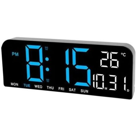 grande horloge murale numérique horloge de bureau LED Réveil numérique grand écran LED horloge murale de Bleu (1/4)