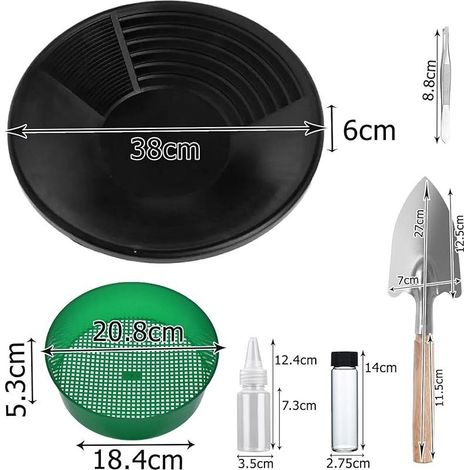 Kit Orpaillage,Plateau D'orpaillage en Plastique,Orpaillage,Batée D'or avec Tamis,Plateau D'orpaillage Portable pour L'extérieur,Équipement D'extraction D'or Accessoires 38 cm