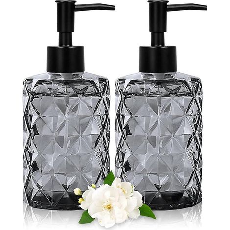 Filiyano-Pompe à savon vintage en verre noir, flacon à pompe rechargeable avec entonnoir en acier inoxydable, 330 ml pour salle de bain et cuisine (1/4)