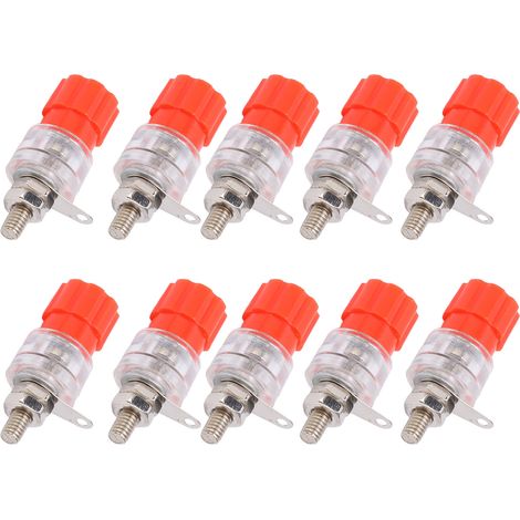 Lot de 10 prises bananes 4 mm (0,2 po) à vis en cuivre, en alliage de zinc transparent, pour haut-parleurs, 30 Vca – 60 Vcc, rouge (1/5)