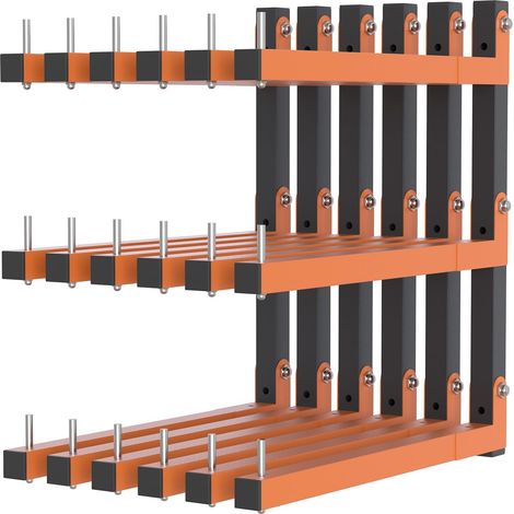 Lot de 6 supports muraux pour bois d'œuvre, support de rangement en bois robuste avec système à 9 niveaux, organiseur en bois de garage durable de 500 kg, étagères en métal orange pour intérieur et (1/5)