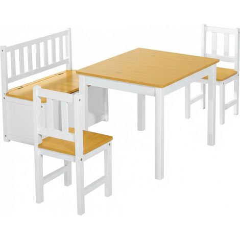 Ensemble table et chaises pour enfants (4 pièces), comprenant une table, deux chaises et un banc avec rangement. Mobilier idéal pour les activités des enfants de 3 ans et plus, pour la chambre ou la s (1/5)