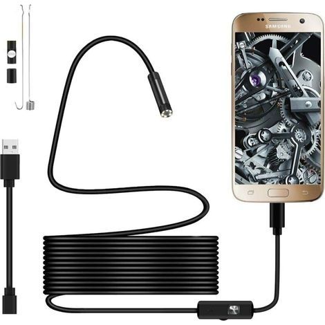 Endoscope Usb 720p Caméra Endoscopique Sonde Étanche Ip67 De 5,5mm Caméras D'inspection Câble Semi Rigide De 2m Avec 6 Led, Type C Compatible Avec Téléphones Otg Android, Pc Câble 2m (1/5)