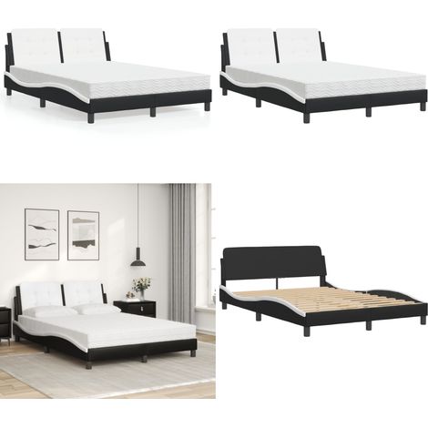 Bett mit Matratze Schwarz und Weiß 140x190 cm Kunstleder - Schlafzimmermöbel - Bettgestell - Doppelbett - Boxspringbett - Bettenrahmen - Home & Living (1/5)