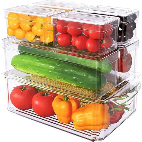 Boîte De Rangement Pour Réfrigérateur - Boîtes Empilables Avec Couvercles - En Plastique PET Transparent Sans BPA - Pour Fruits Légumes Aliments Boissons - Lot De 7
