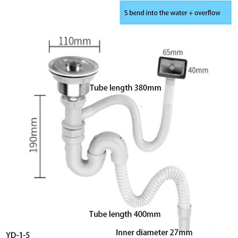 (YD-1-5)Kitchen Stainless Steel Sink Drainer Accessories, Single and Double Sink Drain Pipe Set (1/4)