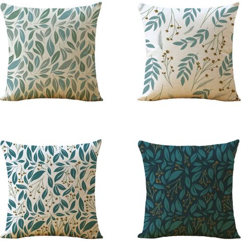 Ahlsen Set mit 4 dekorativen Kissenbezügen, einfaches Blattmuster, Dekoration für Sofa, Schlafzimmer, Wohnzimmer, Terrasse, 44 x 44 cm