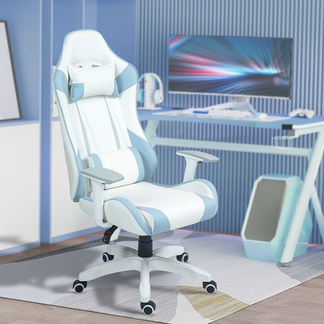 Silla Gamer con Cojín Lumbar Reposabrazos Ajustable Reposacabezas Extraíble y Altura Ajustable 67x60x120-128 cm Azul (1/5)