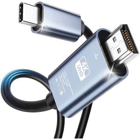 Câble USB-C vers HDMI 4K - Câble vidéo 2 m - Compatible iPhone 15/16 MacBook iPad Galaxy - Thunderbolt 3/4 - Velunor