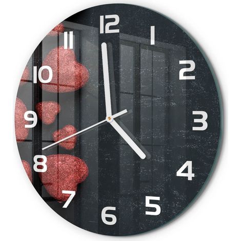 Horloge Murale Ronde Élégante et Fonctionnelle Verre Silencieuse Maison Cœurs sur la planche fi 30 cm (1/5)