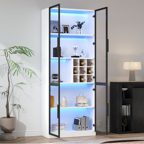 Vitrine 80 x 35 x 200 cm avec LED, portes vitrées, 5 niveaux, blanche DESVIAE (1/5)