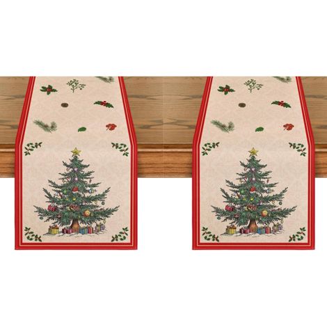 Chemin de table de Noël rouge, idéal pour décorer votre table de Noël, votre cuisine ou votre salle à manger(13 x 72 pouces)(2 pièces) (1/4)