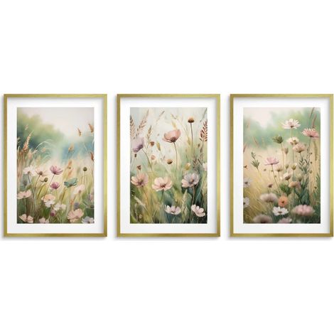 Ensemble d'affiches 30x40 Boho Cadre doré Photos pour salon chambre Fleurs (1/5)