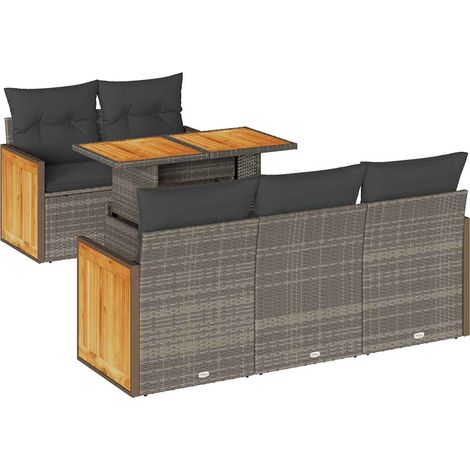 vidaXL Set Divano da Giardino 6pz con Cuscini Grigio Polyrattan Acacia (1/5)