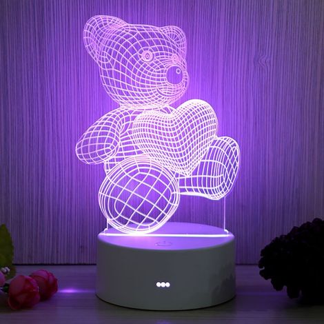 Lampada da notte a LED 3D per bambini, luce notturna, lampada touch, 7 colori, luce notturna a forma di orsetto, regali di Natale, lampade per la decorazione della camera da letto, battesimo della bam