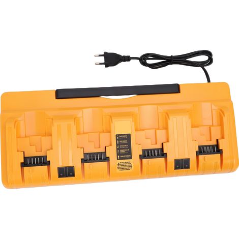 Station de charge compatible avec les batteries DCB104, DCB127 et DCB182 : 4 ports, charge rapide 3 A, prise européenne jaune. (1/5)